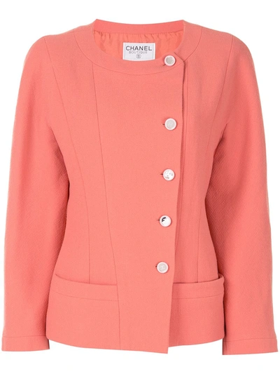 Pre-owned Chanel 1990s Off-centre Fastening Collarless Jacket In Pink