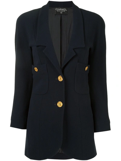 Pre-owned Chanel Plunging Lapels Blazer Jacket In Blue