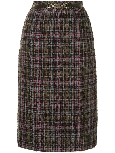 Pre-owned Celine  Checked Knee-length Skirt In Green