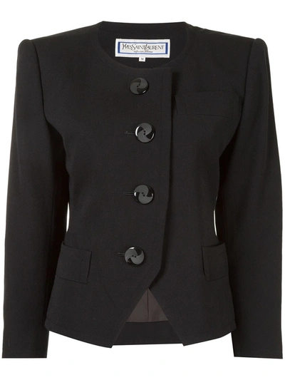 Pre-owned Saint Laurent Collarless Slim-fit Blazer In Black