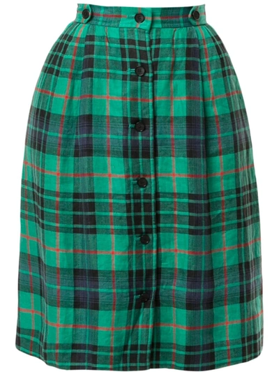 Pre-owned Saint Laurent Tartan Knee-length Skirt In Green