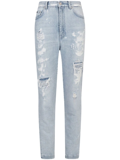 Dolce & Gabbana Audrey Ripped High-waisted Jeans In Blue