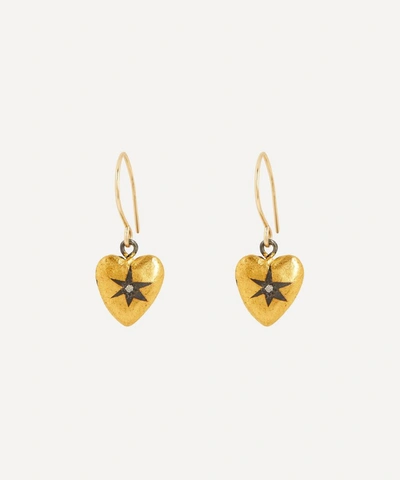 Acanthus Oxidised Silver Diamond Star Heart Drop Earrings In Gold