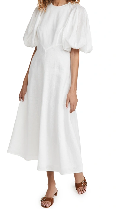 Zimmermann Puffed-sleeve Linen Midi Dress In White