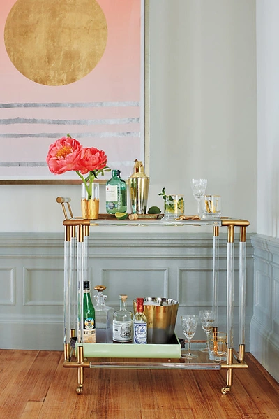 Anthropologie Oscarine Lucite Bar Cart In Gold