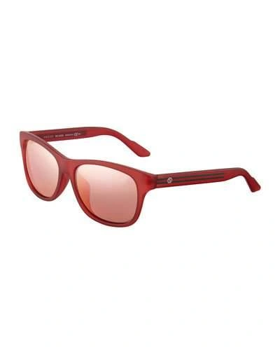 Gucci Square Plastic Sunglasses W/ Web Arms, Red