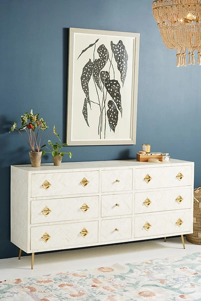 Anthropologie Optical Inlay Nine-drawer Dresser In White