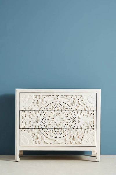 Anthropologie Handcarved Lombok Three-drawer Dresser In White