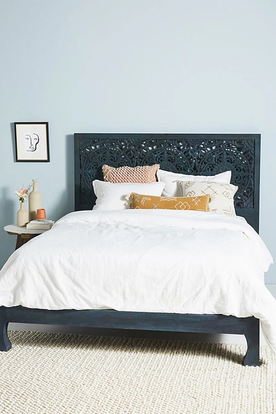 Anthropologie Handcarved Low Lombok Bed By  In Blue Size Kg Top/bed In Blue