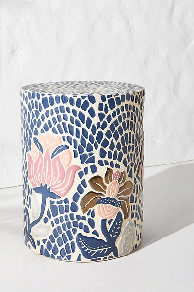 Anthropologie Mosaic Stool In Blue