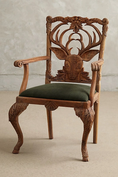 Anthropologie Handcarved Menagerie Deer Armchair In Brown