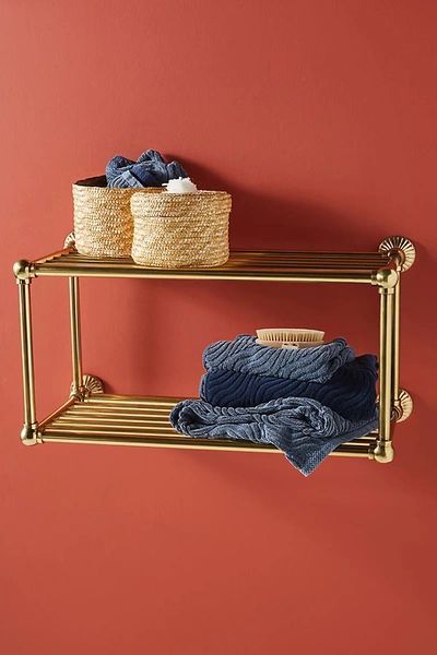 Anthropologie Fluted Two-tier Bathroom Shelf In Brown