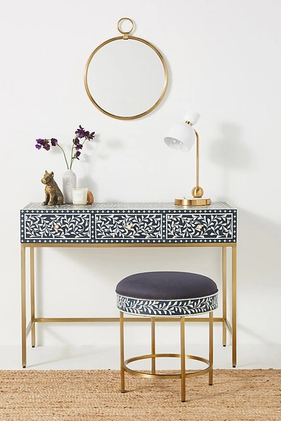 Anthropologie Scroll Vine Inlay Vanity Table In Blue