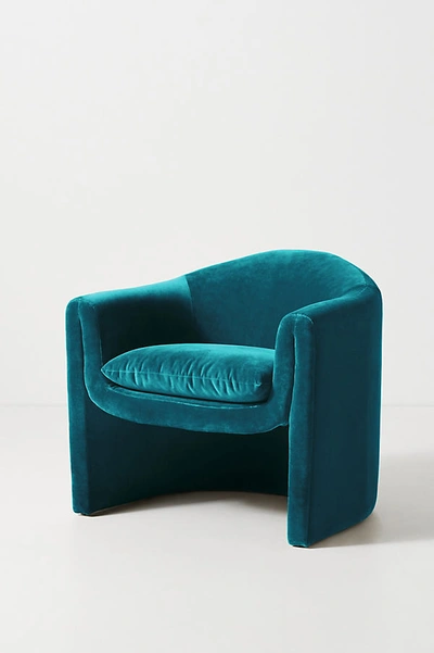 Anthropologie Velvet Sculptural Chair In Blue