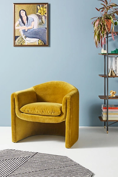 Anthropologie Velvet Sculptural Chair In Yellow