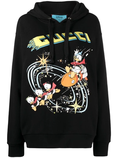 Gucci X Disney Donald Duck Cotton Hooded Sweatshirt In Black