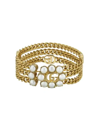 Gucci Double G Pearl Layered Bracelet In Ivory