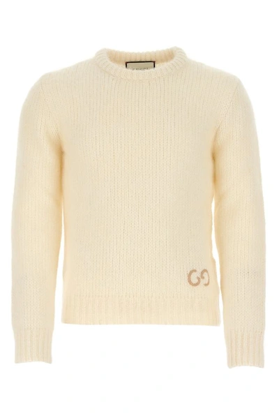 Gucci Felted Mohair Jumper With Gg In Beige
