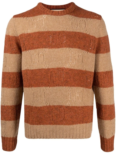 Gucci Beige & Orange Wool Striped Gg Sweater In Multi