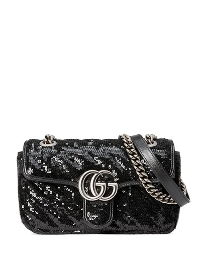 Gucci Black Sequin Small Gg Marmont 2.0 Shoulder Bag In 1000 Black