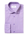 Eton Cotton Plaid Convertible Cuff Contemporary Fit Dress Shirt In Purple