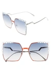 Fendi Can Eye Studded Oversized Square Sunglasses, Pink In Blue