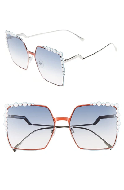 Fendi Can Eye Studded Oversized Square Sunglasses, Pink In Blue