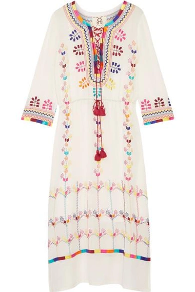 Figue Heidi Tasseled Embroidered Silk-georgette Dress