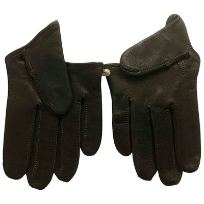 Pre-owned Maison Fabre Leather Gloves In Khaki