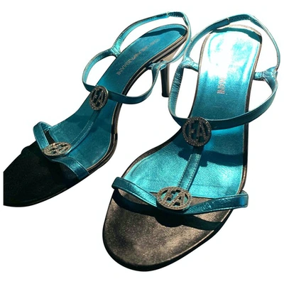 Pre-owned Emporio Armani Leather Sandals In Turquoise