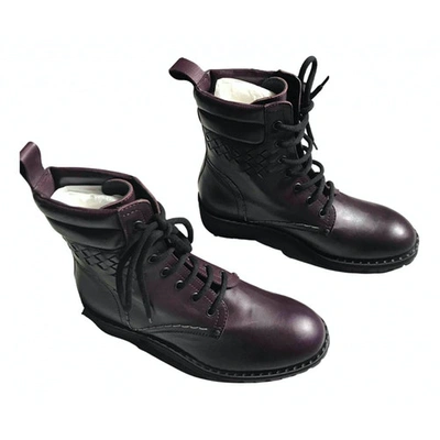 Pre-owned Bottega Veneta Leather Ankle Boots In Purple