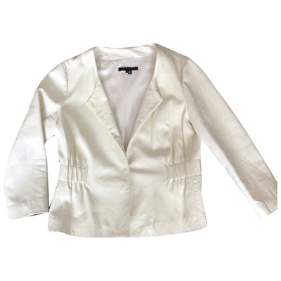 Pre-owned Theory Leather Jacket In White