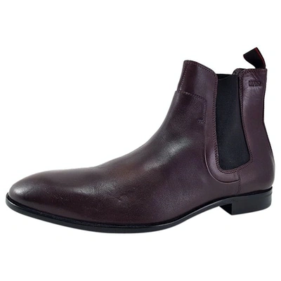 Pre-owned Hugo Boss Leather Boots In Burgundy