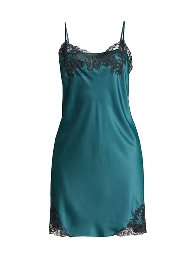 Natori Plume Lace Trim Chemise Nightgown In Deep Sea Green