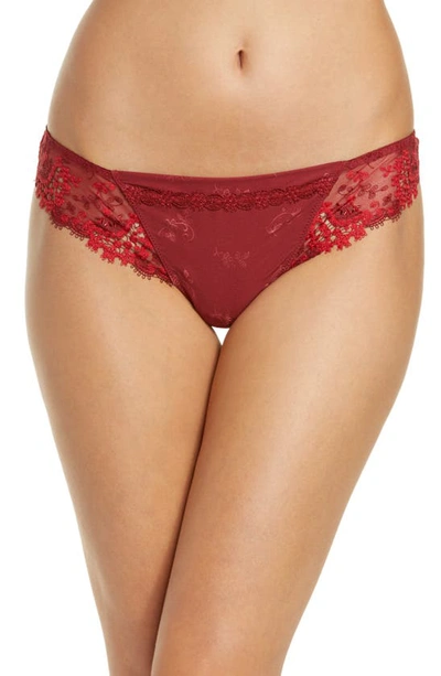 Simone Perele 'wish' Embroidered Tanga Thong In Wine