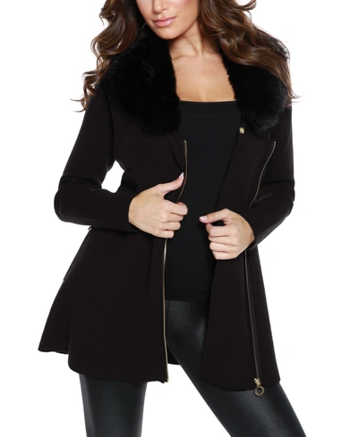 Belldini Black Label Faux Fur Collar Zip Up Cardigan