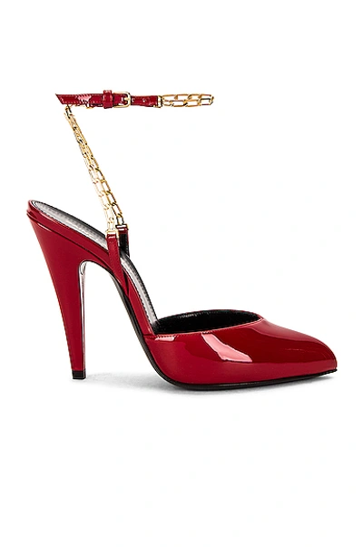 Saint Laurent Women's Kika 95 Pointed Toe Chain Strap High Heel Pumps In Rouge Eros