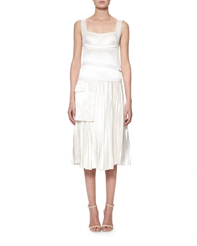 Victoria Beckham Sleeveless Bustier Pliss&eacute; Midi Dress, Off White