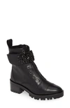 Karl Lagerfeld Pippa Jeweled Strap Pebbled-leather Lug Boots In Black Leather