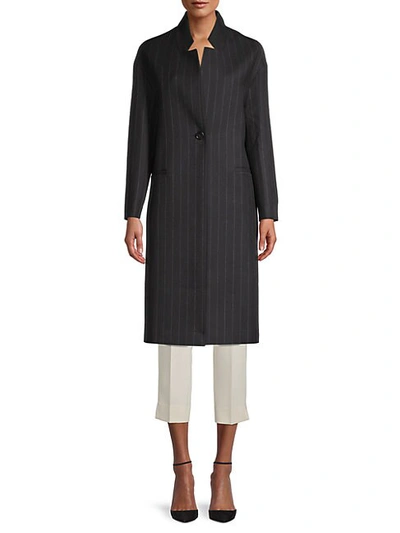 Maje Pinstriped Wool-blend Coat In Black