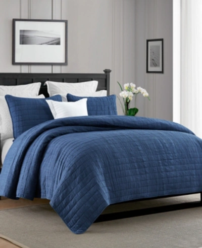 Cathay Home Inc. Enzyme Washed Crinkle Quilt Set In Navy