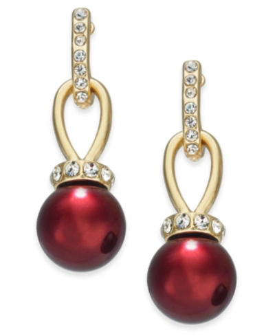 Charter Club Imitation Pearl And Pave Drop Earrings, Created For Macy's In Red