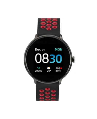 Itouch Sport 3 Men's Touchscreen Smartwatch: Black Case With Black/red Perforated Strap 45mm In Black, Red
