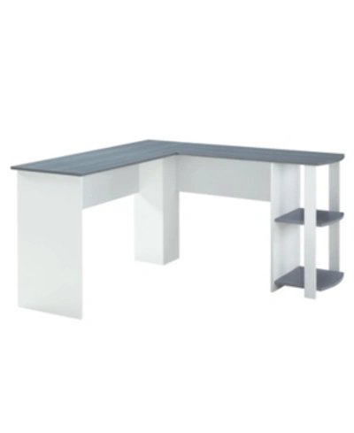Rta Products Techni Mobili Modern L-shaped Desk W/ Side Shelves In Grey