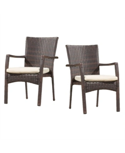 Noble House Wilkerson Outdoor Dining Chair With Cushion, Set Of 2 In Dark Brown