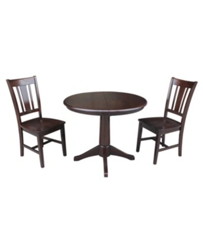 International Concepts 36" Round Extension Dining Table With 2 San Remo Chairs In Brown