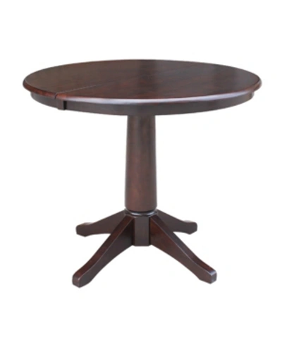 International Concepts 36" Round Top Pedestal Table With 12" Leaf In Dark Brown