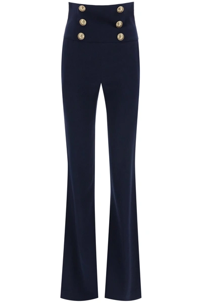 Balmain High Waisted Pants With Embossed Buttons In Marine