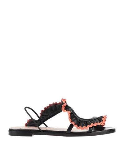 Redv Rickrack-trimmed Ruffled Leather Slingback Sandals In Black