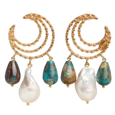 Christie Nicolaides Vivia Earrings Turquoise & Pearl In Gold